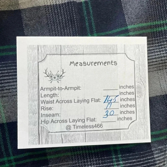 Trousers Reiko Plaid Blue Gray Green Pull On Elastic String Slim SZ S # 1775 - Picture 8 of 10